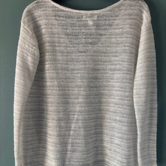 Aeropostale L White Metallic Silver Sweater Open Knit Sheer V Neck Tunic Festive - Picture 3 of 6